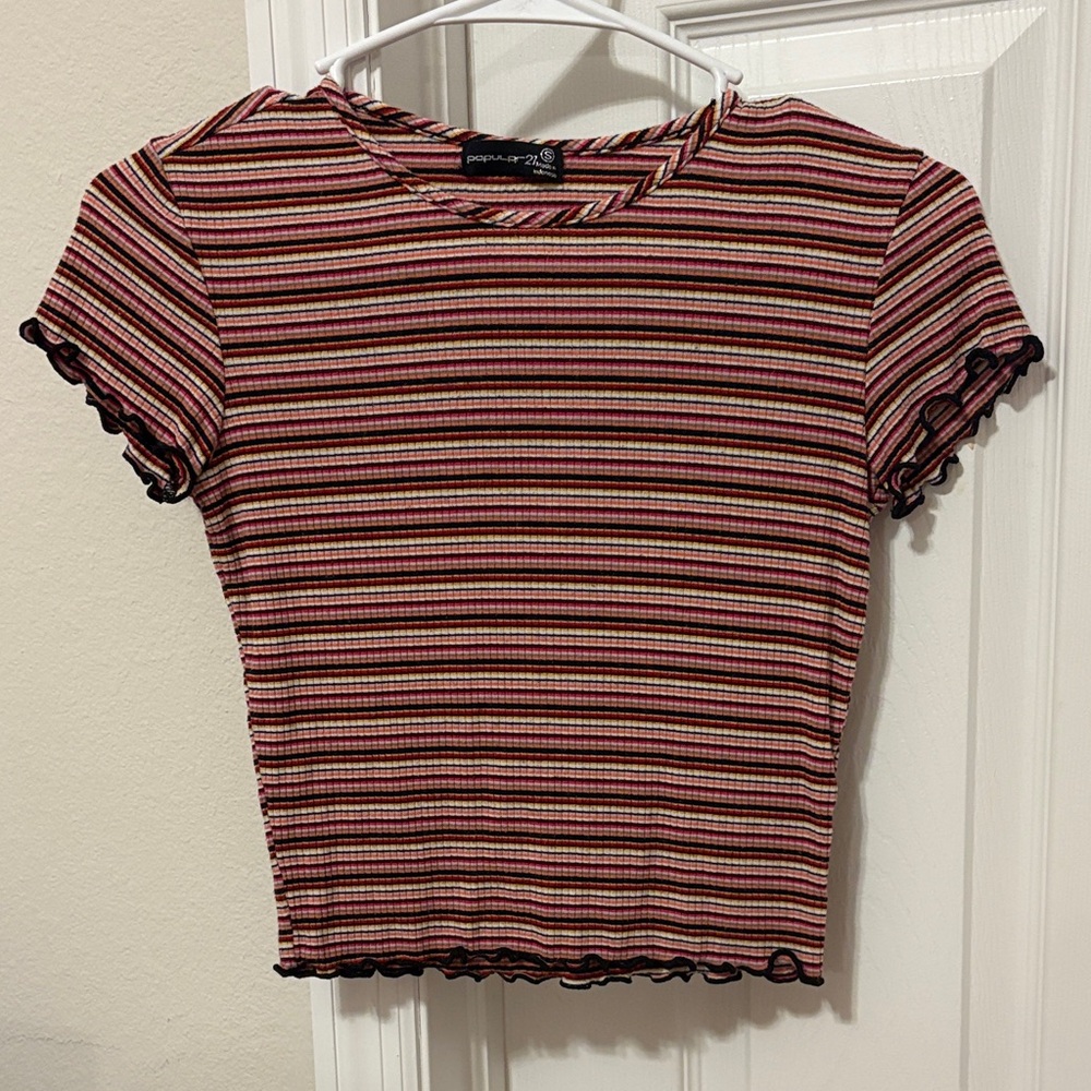 Striped Crop Top - Red, Black, and White
